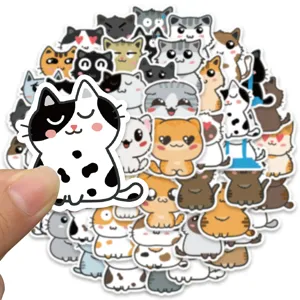 Cute waterproof cat stickers detail showing various adorable cartoon kitty designs for laptops.