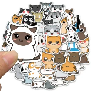 Cute cartoon cat stickers waterproof vinyl decal pack for laptop luggage water bottle guitar