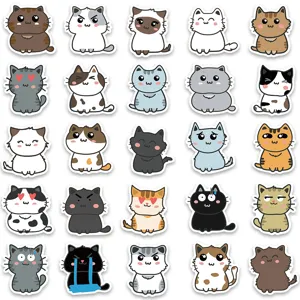 Cute cartoon cat stickers waterproof vinyl decal pack for laptop luggage skateboard water bottle