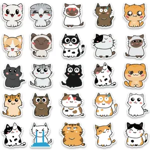 Cute cartoon cat stickers waterproof vinyl decals for laptop luggage and water bottle