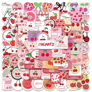 Cute Pink Cherry Graffiti Waterproof PVC Stickers Aesthetic Girls DIY Decals For Luggage Notebook Water Bottle Phone