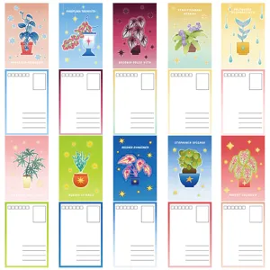 Set of 10 magic botanical illustration postcards, creative stationery greeting cards.
