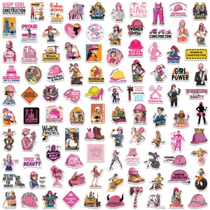 100pcs autocollants vinyle femmes construction casque rose impermeable pour pc et casques.