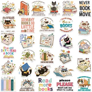 60pcs cute cartoon cat and book stickers waterproof vinyl decals for laptop luggage phone
