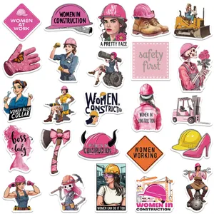 Paquete de pegatinas vinilo impermeables tema mujeres construcción casco maleta.