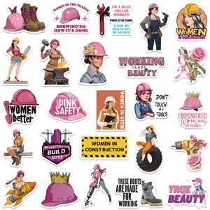 Conjunto de pegatinas de vinilo impermeables con mujeres en oficios y construcción.