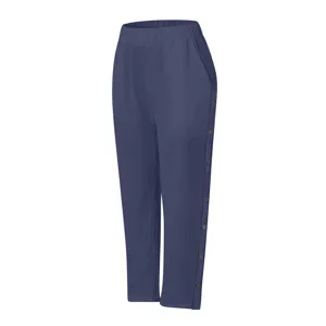 Damen Baumwoll Leinen Freizeithose 7/8 lang hohe Taille Seitenknöpfe atmungsaktiv Detailansicht
