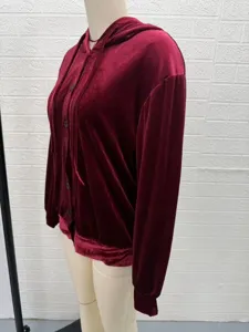 Damen Samt Kapuzenjacke einfarbig langarm Knopfleiste Freizeit Herbst Cardigan Oberbekleidung.