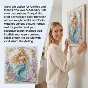 DIY Ocean Mermaid Diamond Painting Kit with Pearls and Shells Wall Art Decor for Home