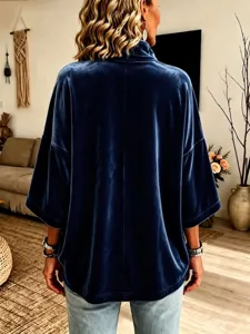 Top in velluto da donna per autunno inverno con manica 3 4 e collo alto morbido e comodo