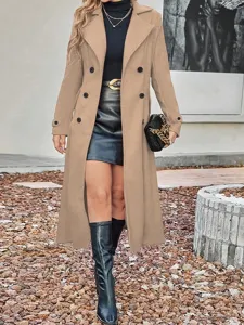 Eleganter Damen Wollmantel zweireihig langer Trenchcoat Winter warme Oberbekleidung Mode