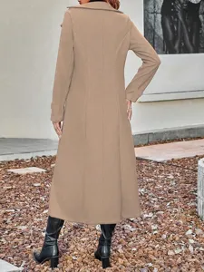 Damen langer Wollmantel elegante Revers Doppelreiher Winter Oberbekleidung Kleidung