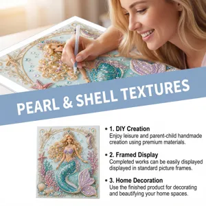 DIY pearl shell mermaid diamond painting kit, handmade crystal rhinestone art for home decor.