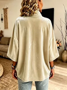 Top in velluto da donna autunno inverno manica 3/4 collo alto largo camicetta casual chic