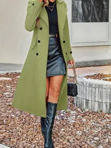 Eleganter langer Damen Wollmantel zweireihiger Trenchcoat fuer den warmen Winteralltag