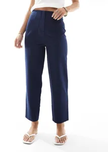 Detailed view of women's high-waisted straight leg trousers showcasing the elegant tailored fit.