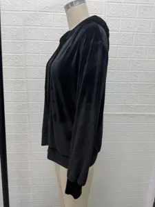 Damen Samt Kapuzenpullover langarm casual schwarze Cardigan Jacke Herbst Winter 2026.