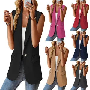 Damen Casual Anzugweste Einsteckknopf Ärmellos Blazer Jacke Büro Pendeln Elegante Oberbekleidung