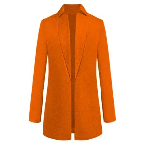 Details zum orangen einfarbigen Wollmantel mit Stehkragen für Damen Herbst Winter Mode.