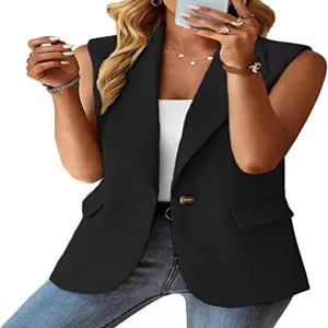 Damen schwarze ärmellose Blazer Weste Business Anzug Weste Detailansicht elegant