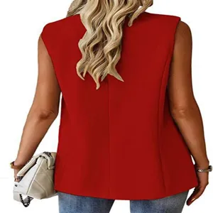 Chicke rote ärmellose Blazerweste für Damen, lässiges Business Casual Oberteil für den Sommer.