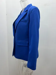 Donna blu giacca blazer slim, casual tinta unita risvolto monopetto abito capospalla.