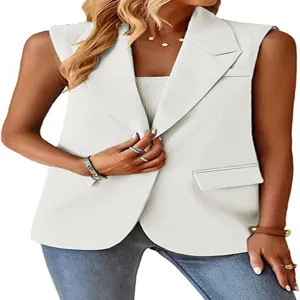 Weisse ärmellose Anzugweste für Damen, elegante Business Casual Blazer Top im Sommer.