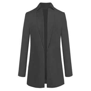 Damen einfarbiger Stehkragen Wolle Mix Mantel Jacke Detailansicht fur Herbst und Winter