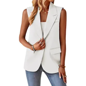 Damen Sommer ärmelloser Blazer Weste elegante Freizeit Revers Anzugweste Büro Bekleidung