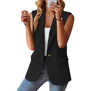 Damen lässige ärmellose Blazer Weste einfarbig Revers Einreiher Anzug Oberteil Hauptansicht