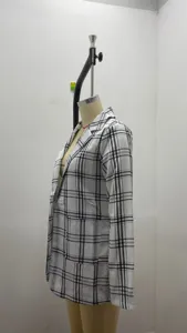 Casual black and white plaid blazer for women, slim fit long sleeve lapel suit jacket