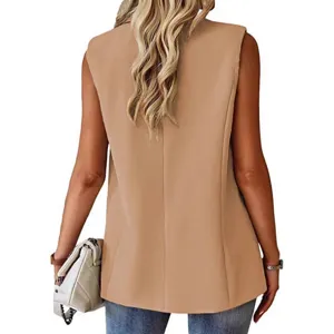 Damen lässige ärmellose Blazer Weste einfarbig elegante Pendler Frühling Sommer Oberbekleidung