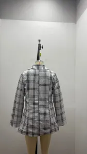 Women Black White Plaid Blazer Slim Fit Lapel Casual Suit Jacket Spring Fall Outerwear
