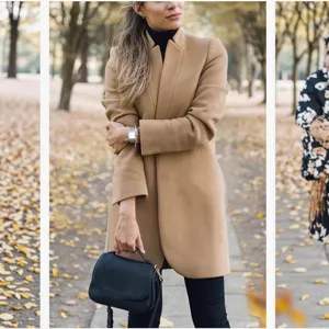 Damen einfarbige Stehkragen Wollmischung Mantel Herbst Winter Freizeit Mode Oberbekleidung