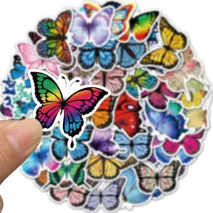 Autocollants papillon colorés étanches en vinyle pour ordinateur portable valise 50 pcs