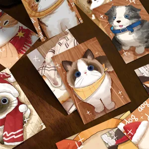 Cute cat dog illustration postcards set, 10 pieces greeting cards for birthday party holiday gifts.