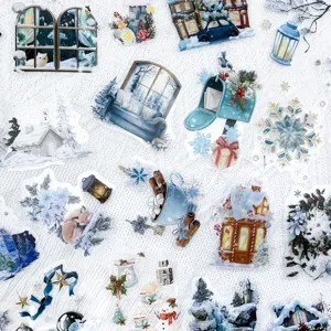 Zarte blaue Aquarell Winter Aufkleber Details, wasserdichtes PET Material für Tassen.