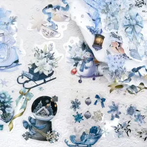 Winterblaue Aquarell PET Aufkleber wasserdicht dekorativ fuer Trinkflasche Handy Laptop Tagebuch