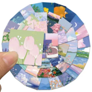 56pz adesivi decorativi stile ins con pittura a olio paesaggio retrò per diario e valigia
