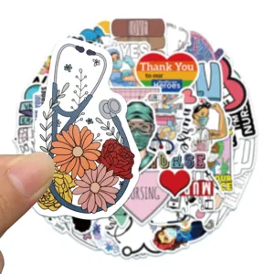 50pcs autocollants médicaux infirmière imperméables vinyle décalcomanies pour ordinateur