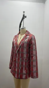 Women plaid casual blazer coat fashion lapel single breasted outerwear detail view