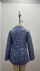 Women's blue plaid blazer slim fit lapel long sleeve casual suit jacket outerwear spring