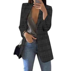 Women's plaid blazer casual slim fit lapel open front suit jacket autumn daily wear