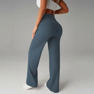 Vista dettagliata pantaloni casual vita alta donna retro drappeggiato gamba larga moda