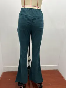 Women's high waist micro flare corduroy casual pants back view solid color trousers