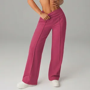 Pantaloni casual a vita alta con gamba larga, cintura a portafoglio e piega centrale.