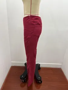 Women solid high waist slim fit corduroy flared pants casual trousers for spring daily wear.
