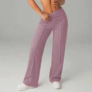 Pantaloni casual a vita alta incrociata da donna, design a gamba larga elegante.