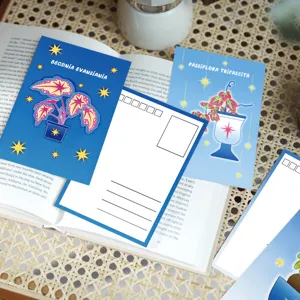 Botanical magic plant cartoon creative postcard greeting card set, retro style stationery design.