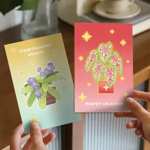 Magical plant cartoon illustration postcard set creative greeting card for birthday festival